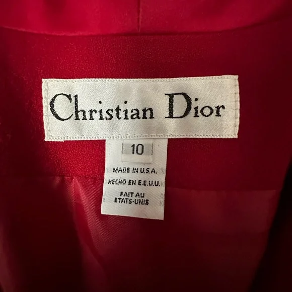 VTG 80' CHRISTIAN DIOR Red Jacket Wool Size 10 Lined Button Long Satin Finish